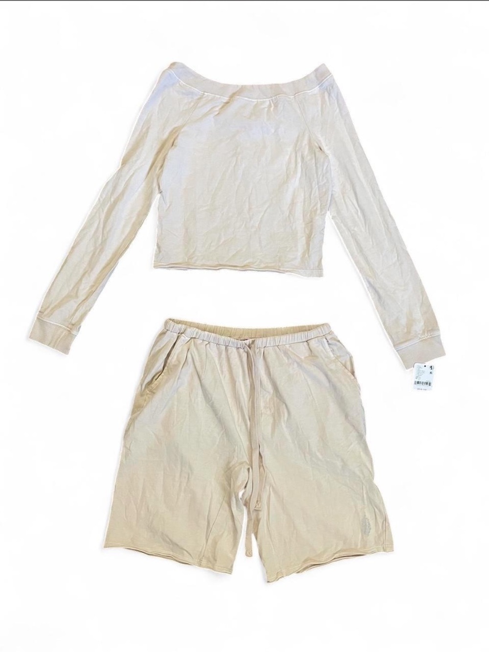 Free People Cream Off-Shoulder Long Sleeve Set